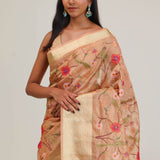 Fawn Gold Jaali Crafted Tissue Saree