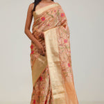 Fawn Gold Jaali Crafted Tissue Saree
