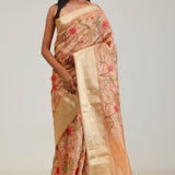 Fawn Gold Jaali Crafted Tissue Saree