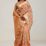Fawn Gold Jaali Crafted Tissue Saree