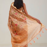 Fawn Gold Jaali Crafted Tissue Saree