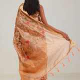 Fawn Gold Jaali Crafted Tissue Saree