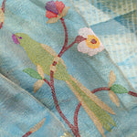 Moonstone Blue Jaali Crafted Tissue Saree