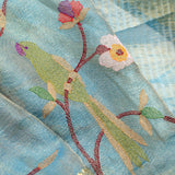 Moonstone Blue Jaali Crafted Tissue Saree