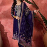 Royal Blue Silk Kurti With Floral Sleeves