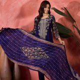 Royal Blue Silk Kurti With Floral Sleeves