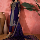 Royal Blue Silk Kurti With Floral Sleeves