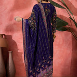 Royal Blue Silk Kurti With Floral Sleeves