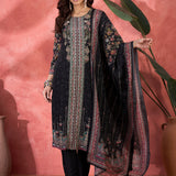 Charcoal Black Silk Kurti With Floral Yoke