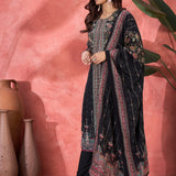Charcoal Black Silk Kurti With Floral Yoke
