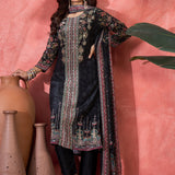 Charcoal Black Silk Kurti With Floral Yoke