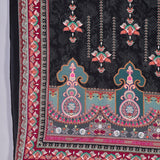 Charcoal Black Silk Kurti With Floral Yoke