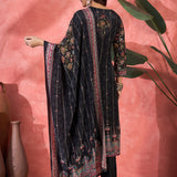 Charcoal Black Silk Kurti With Floral Yoke