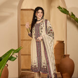 Almond Beige Silk Kurti With Floral Panel