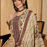 Almond Beige Silk Kurti With Floral Panel