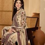 Almond Beige Silk Kurti With Floral Panel
