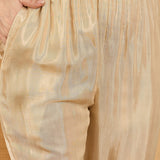 Almond Beige Silk Kurti With Floral Panel