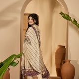Almond Beige Silk Kurti With Floral Panel
