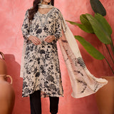 Ivory Silk Kurti With Botanical Print
