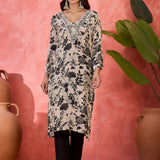 Ivory Silk Kurti With Botanical Print