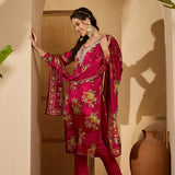 Magenta Silk Kurti With Floral Bouquet Print