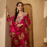 Magenta Silk Kurti With Floral Bouquet Print