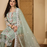 Sage Green Organza Kurti With Floral Embroidery