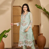 Sage Green Organza Kurti With Floral Embroidery