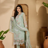 Sage Green Organza Kurti With Floral Embroidery