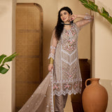 Taupe Organza Kurti With Scalloped Floral Work