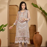 Taupe Organza Kurti With Scalloped Floral Work
