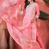 Cherry Blossom Pink Embroidered Cotton Kurta Set