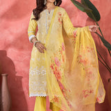 Soft Yellow Embroidered Cotton Kurta Set
