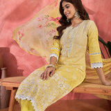 Soft Yellow Embroidered Cotton Kurta Set