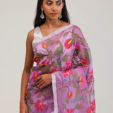 Orchid Purple Jaali Crafted Organza Saree