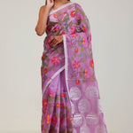 Orchid Purple Jaali Crafted Organza Saree