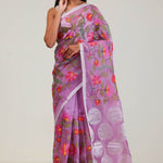 Orchid Purple Jaali Crafted Organza Saree