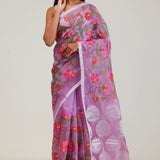 Orchid Purple Jaali Crafted Organza Saree