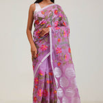 Orchid Purple Jaali Crafted Organza Saree