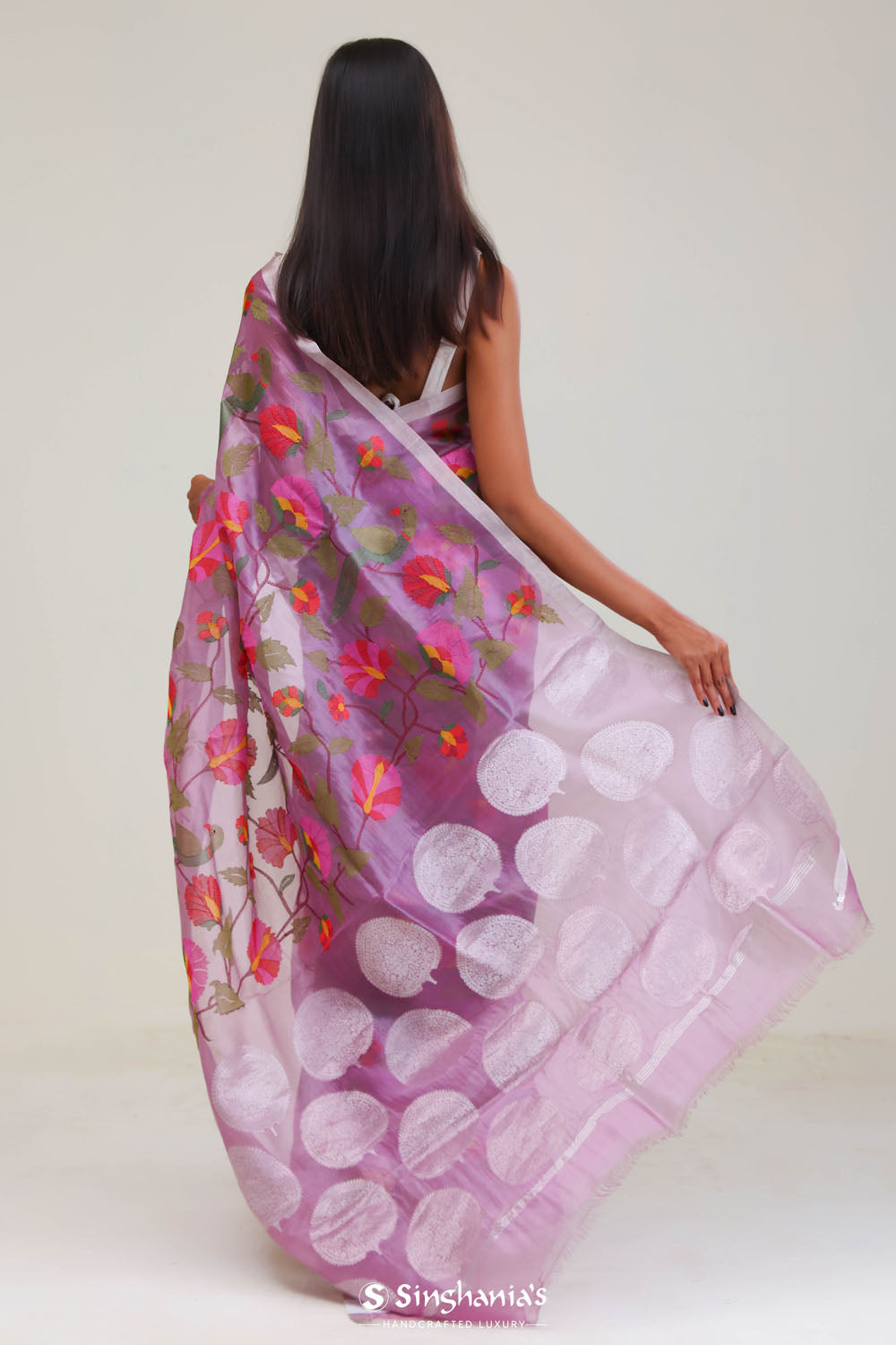 Orchid Purple Jaali Crafted Organza Saree
