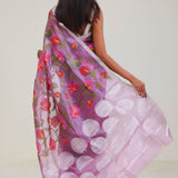 Orchid Purple Jaali Crafted Organza Saree