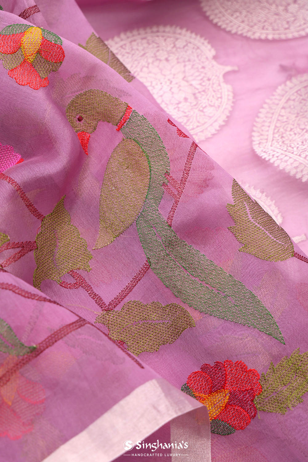 Orchid Purple Jaali Crafted Organza Saree