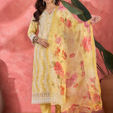 Light Yellow Embroidered Cotton Kurta Set