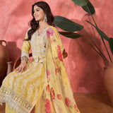 Light Yellow Embroidered Cotton Kurta Set