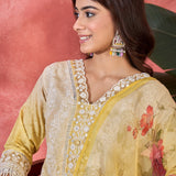 Light Yellow Embroidered Cotton Kurta Set