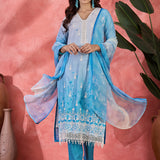 Blue Ombre Embroidered Cotton Kurta Set