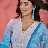 Blue Ombre Embroidered Cotton Kurta Set