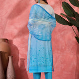 Blue Ombre Embroidered Cotton Kurta Set