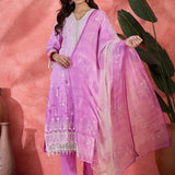 Lavender Floral Cotton Embroidered Kurta Set