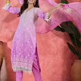 Lavender Floral Cotton Embroidered Kurta Set